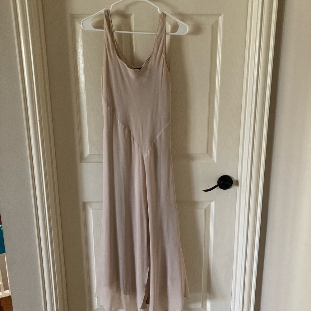 Calvin Klein Champagne Evening Gown Maxi Dress Size 10 Ruffles Lightweight EUC